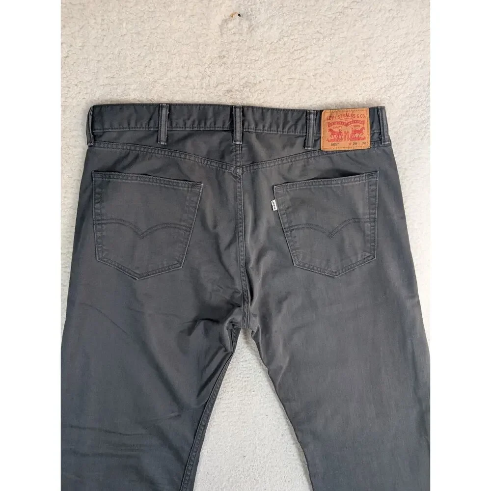 Levis 505 Jeans Mens 38x32 Black Regular Fit Straight Leg Dark Wash Denim Cotton